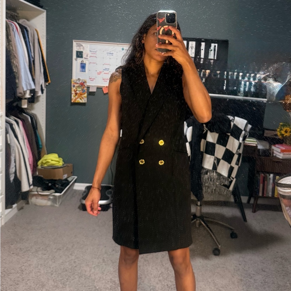 Calvin Klein Black Mini Dress with Gold Buttons